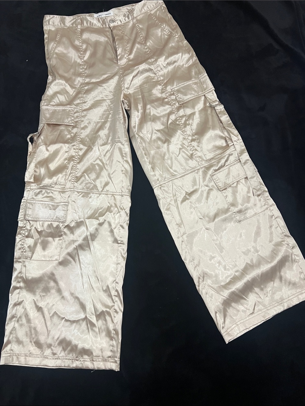 Almost Famous Satin Wide-Leg Cargo Pants in Champagne